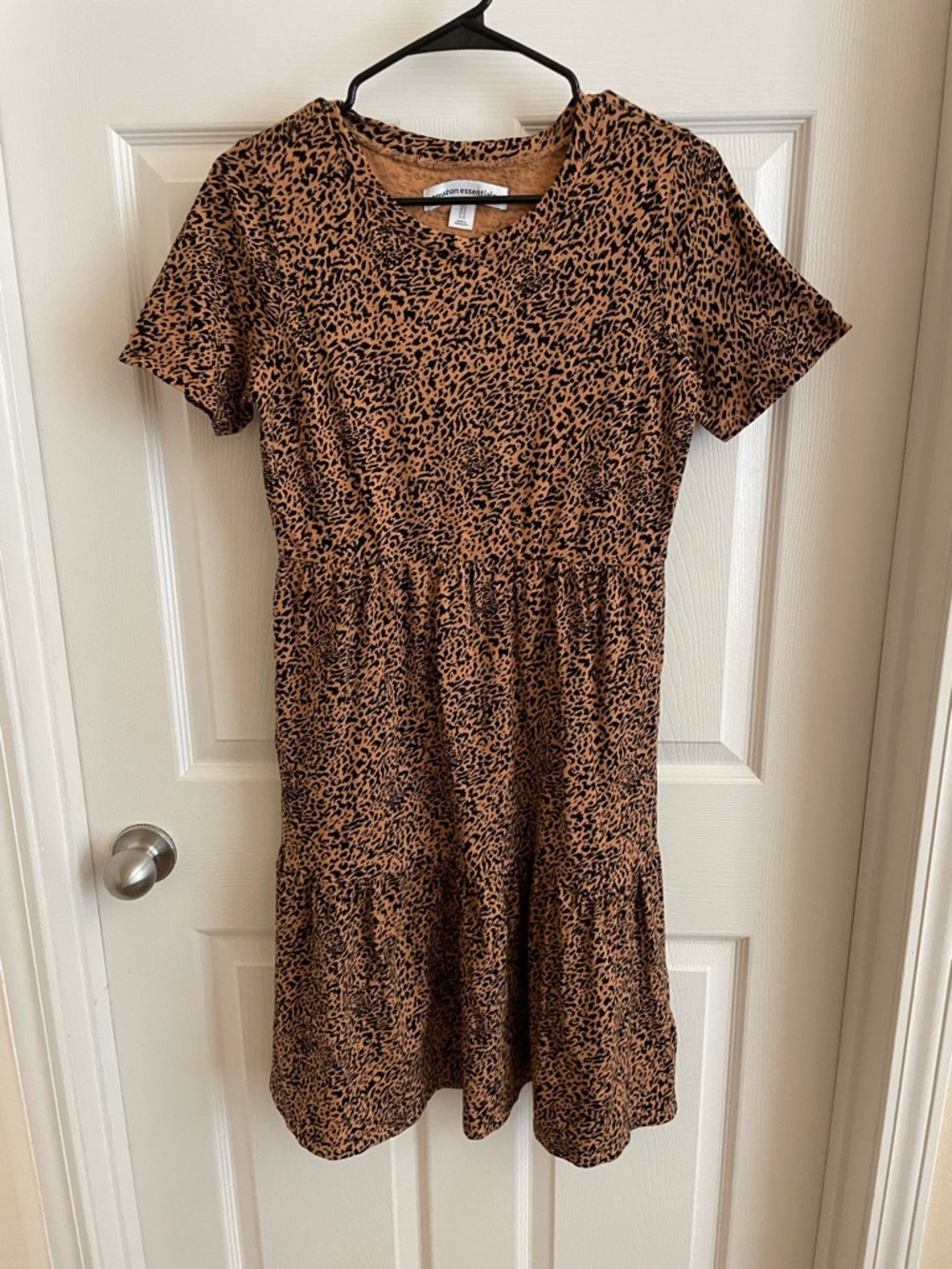 Amazon Essentials Brown Leopard Print Short Sleeve Mini Dress